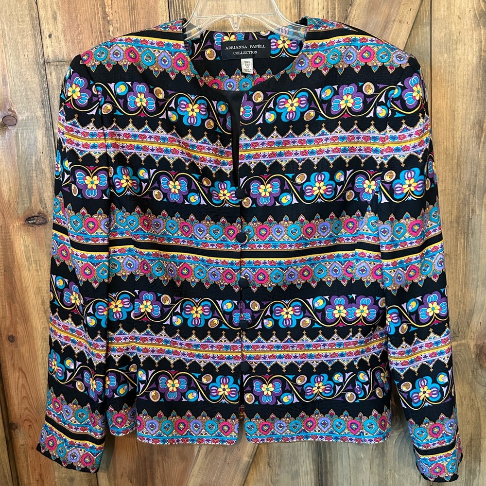 Vintage Adrianna Papell silk button blazer 14